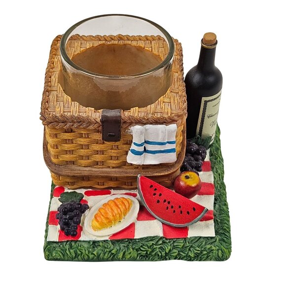 Yankee Candle Picnic Basket Votive Candle Holder Glass Insert Wine Fruit Bread - Picture 1 of 10